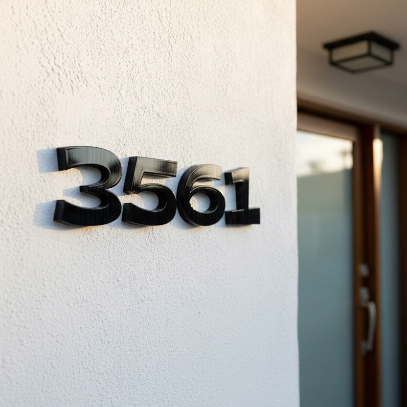 House number '3561' on a white wall with a blurred background