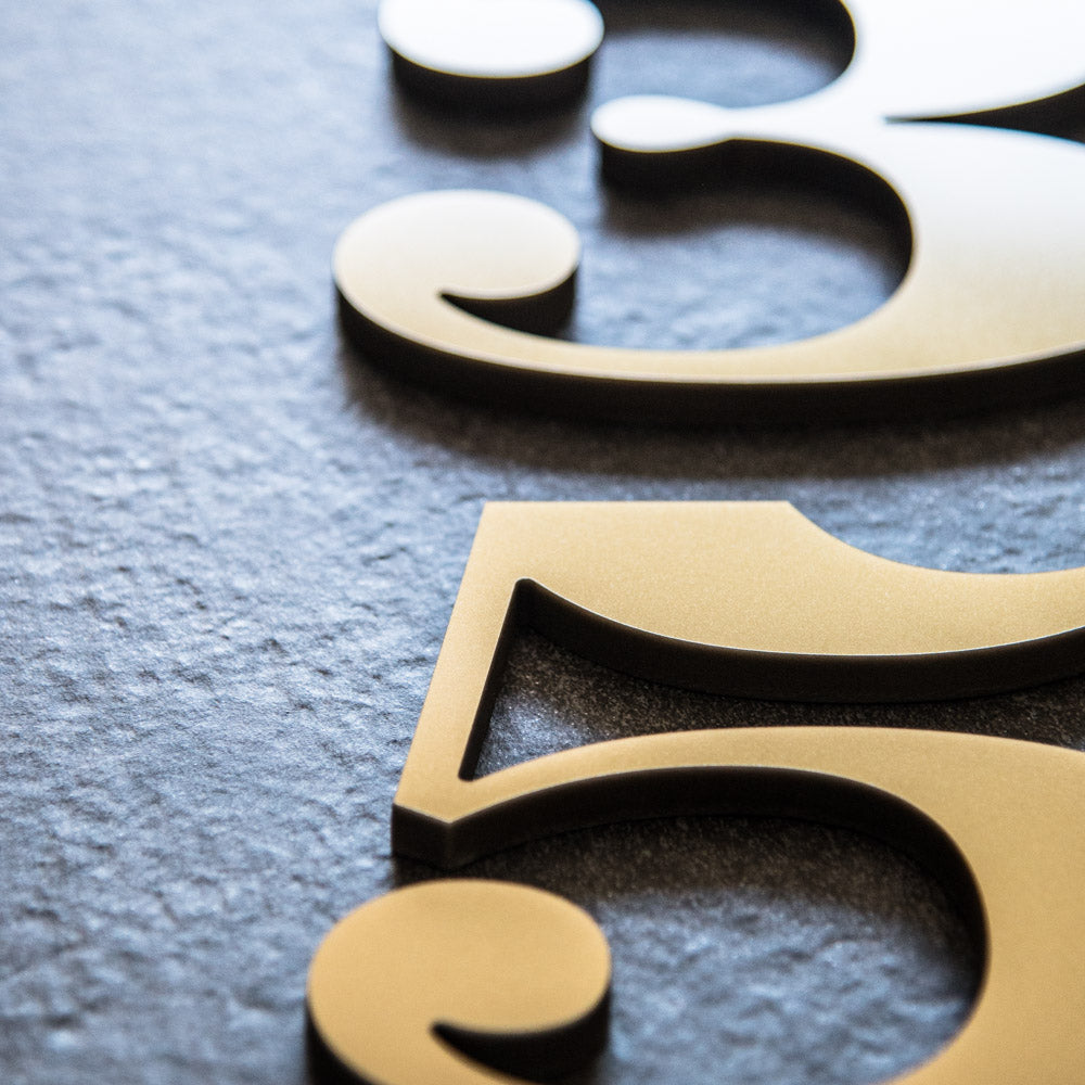 Gold house numbers in 6 inch traditional