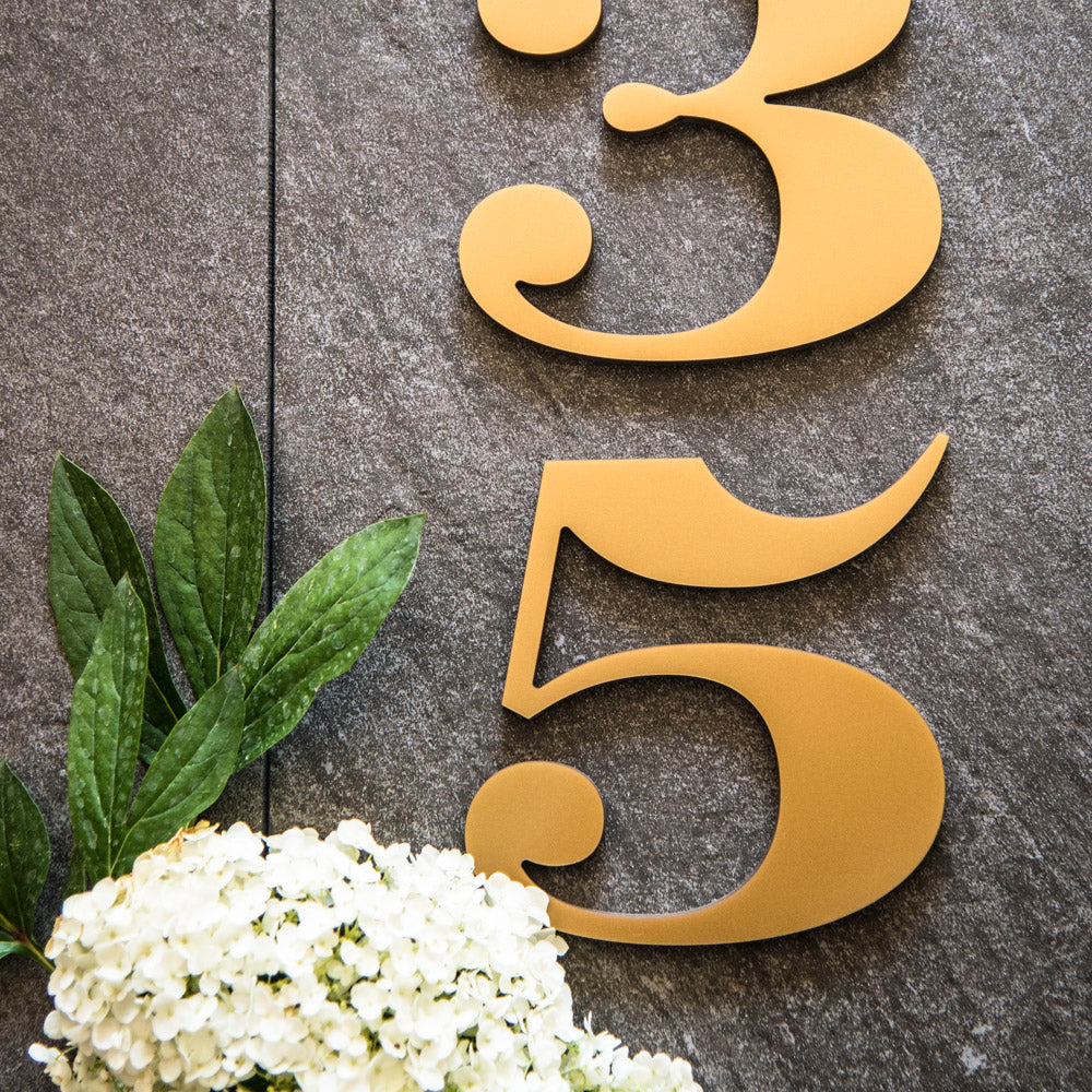 Gold house numbers in 6 inch traditional