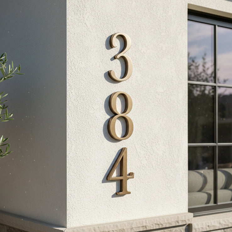 House numbers '384' on a building exterior