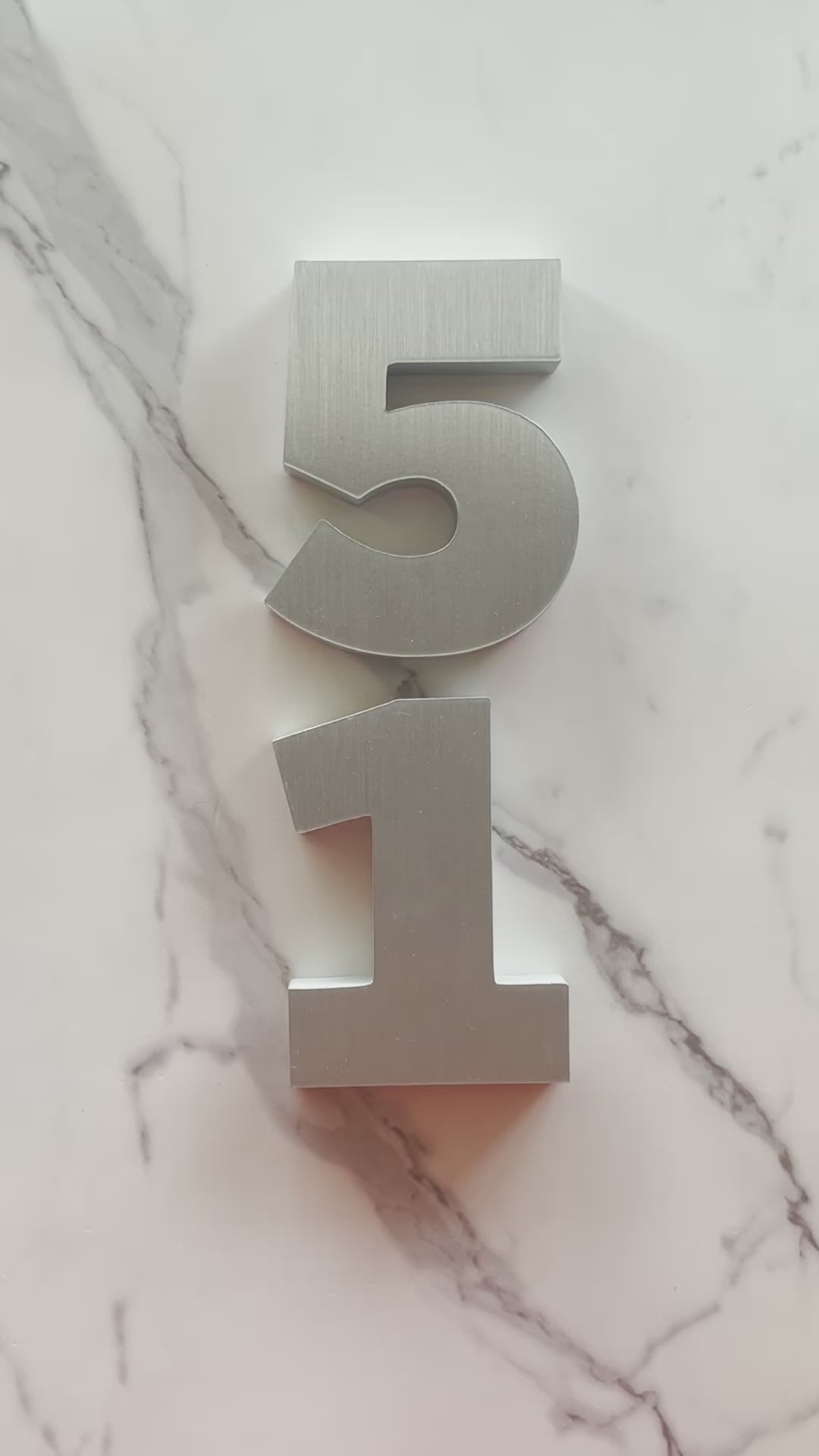 Thick modern brushed aluminum house numbers in 6 inch