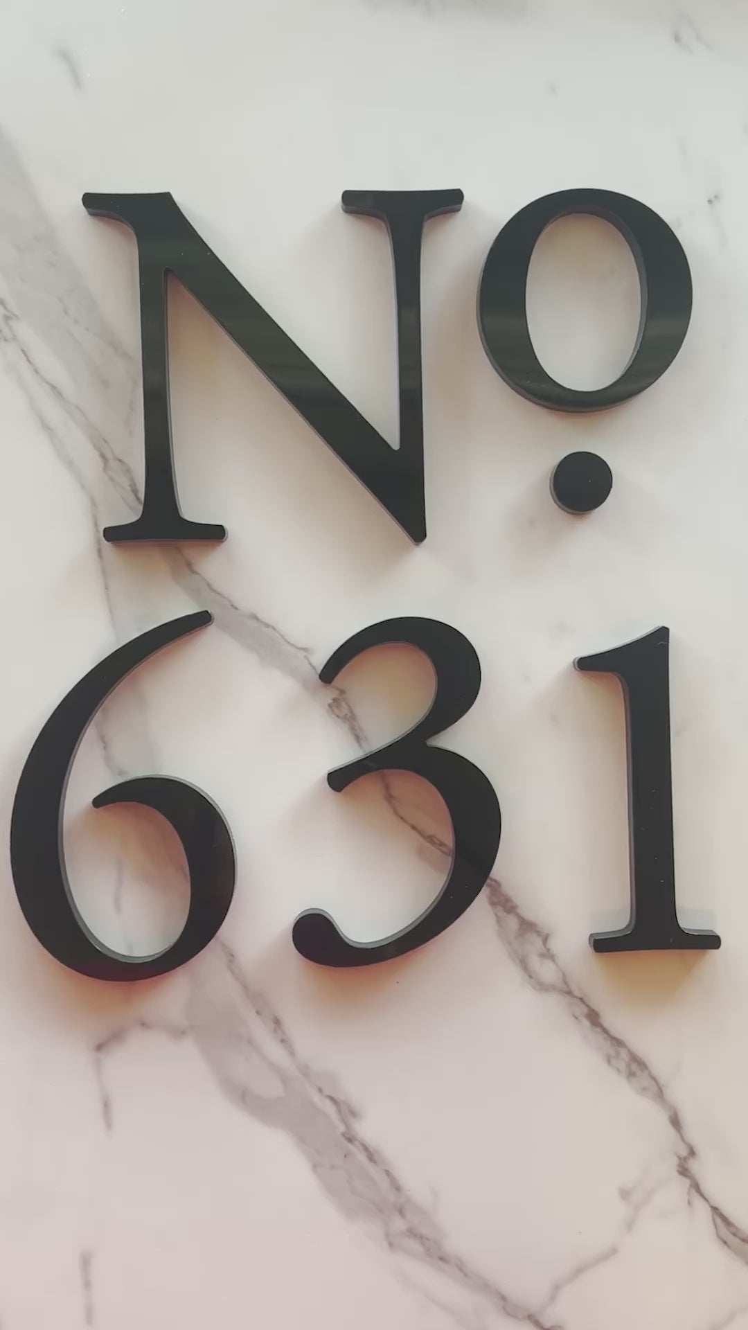 black acrylic house numbers in 6 inch with "No." abbreviation