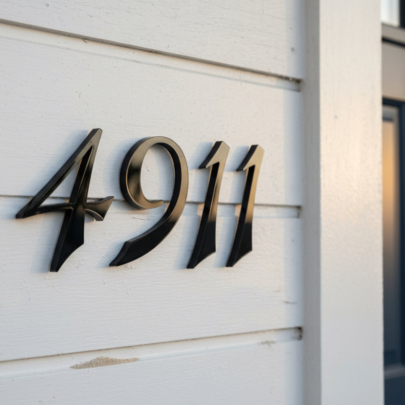 beach house numbers '4911' on a light-colored wall.