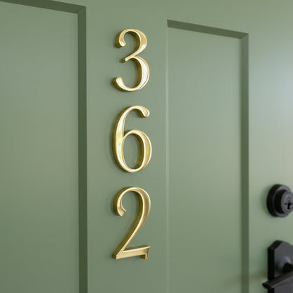 Solid Brass house numbers '362' on a green door