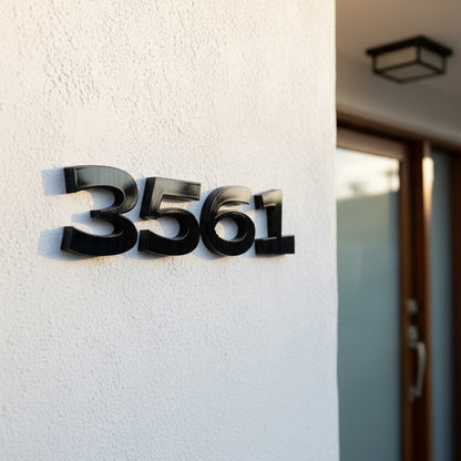 House number '3561' on a white wall with a blurred background