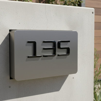 Modern house number '135' on a concrete wall