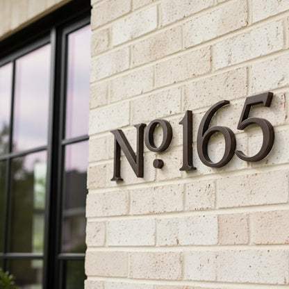 Brick building with decorative house number 'No. 165'