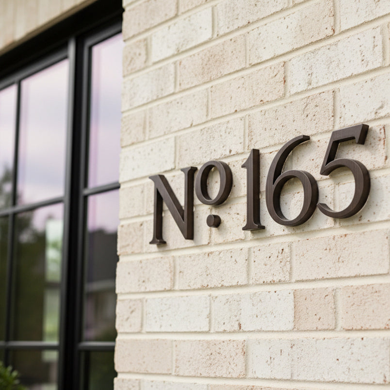 Brick building with decorative house number 'No. 165'
