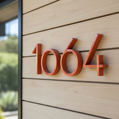 House numbers '1064' on a wooden exterior wall.